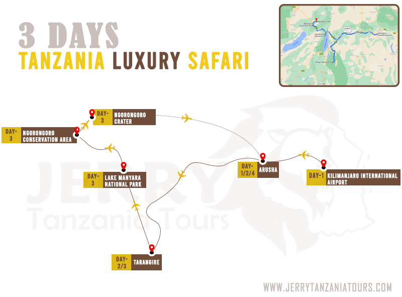 3 Days Tanzania Tanzania Luxury Safari Map