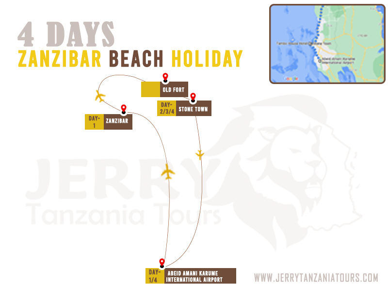 4 Days Zanzibar Beach Holiday Map