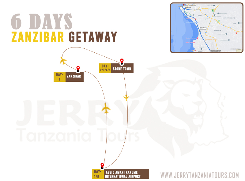 6 Days Zanzibar Getaway Map