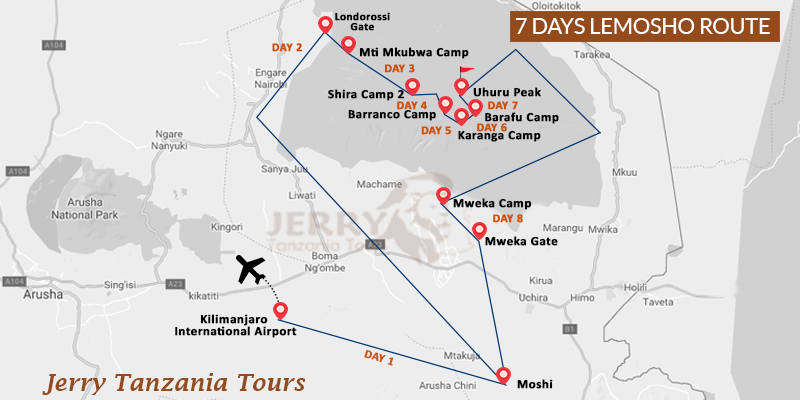 7 Days Lemosho Route Map
